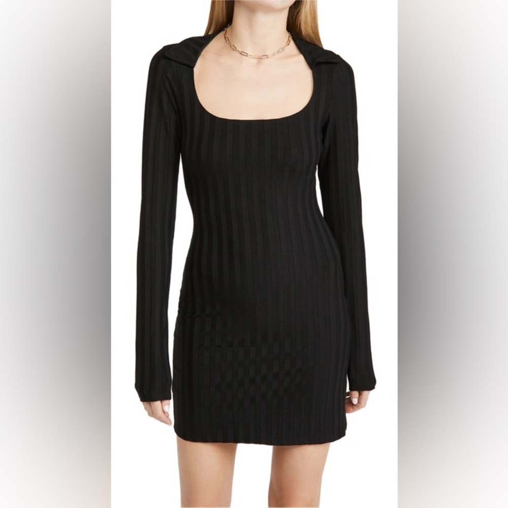 Vittoria Ribbed Long Sleeve Knit Dress black size Large
